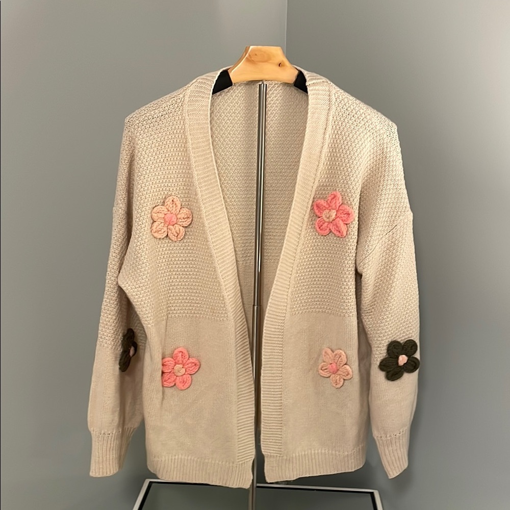 Women's Floral Appliques Cardigan Sweaters Y2k Long Sleeve Knit